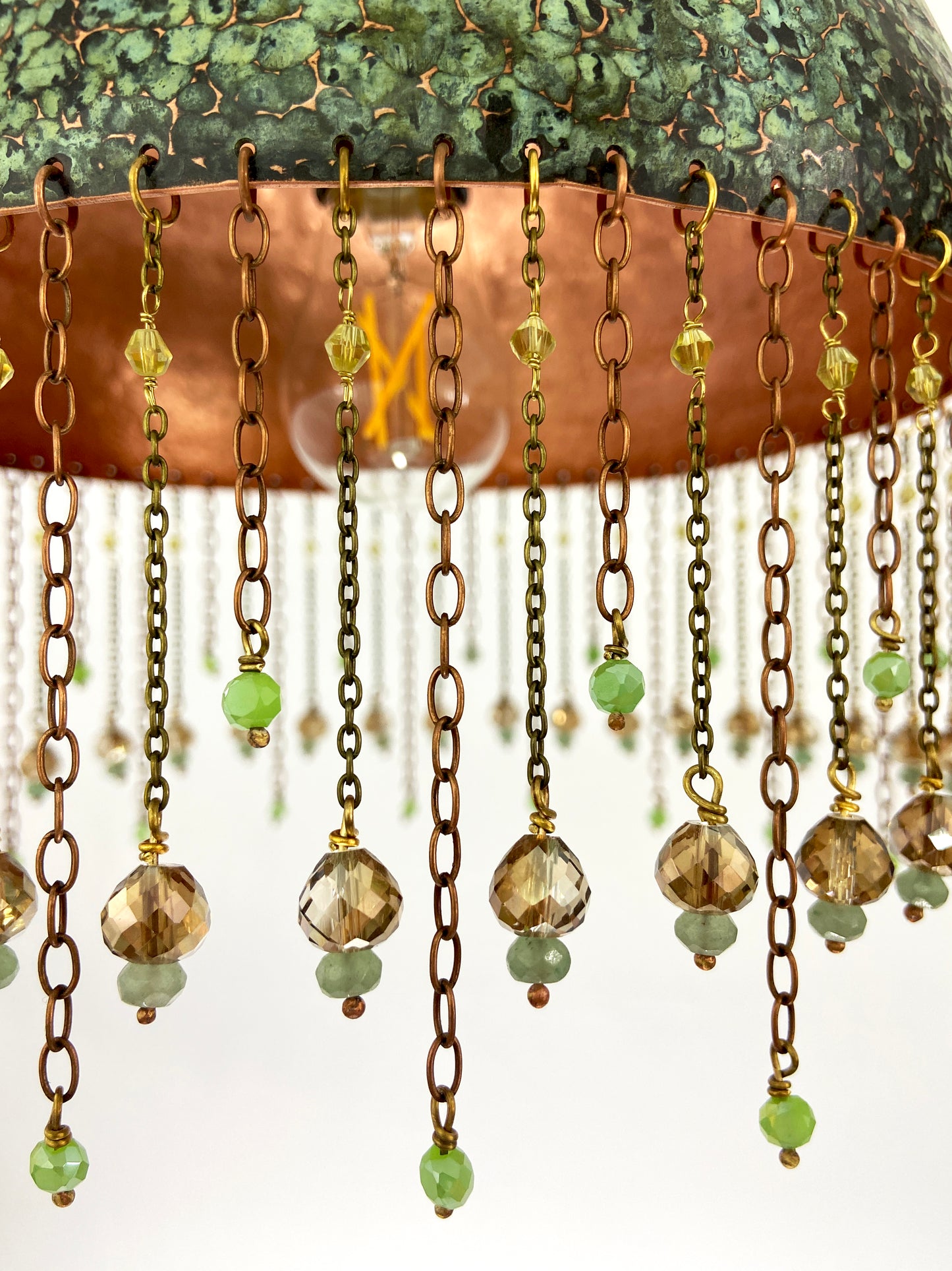 Green Pendant Lamp with crystal & adventurine