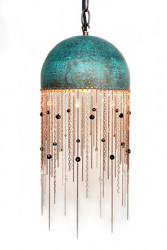 Blue long chain crystal Pendant Lamp