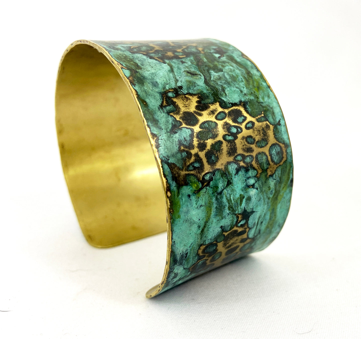 Hammered Green "Crackle" Brass Cuff Bracelet