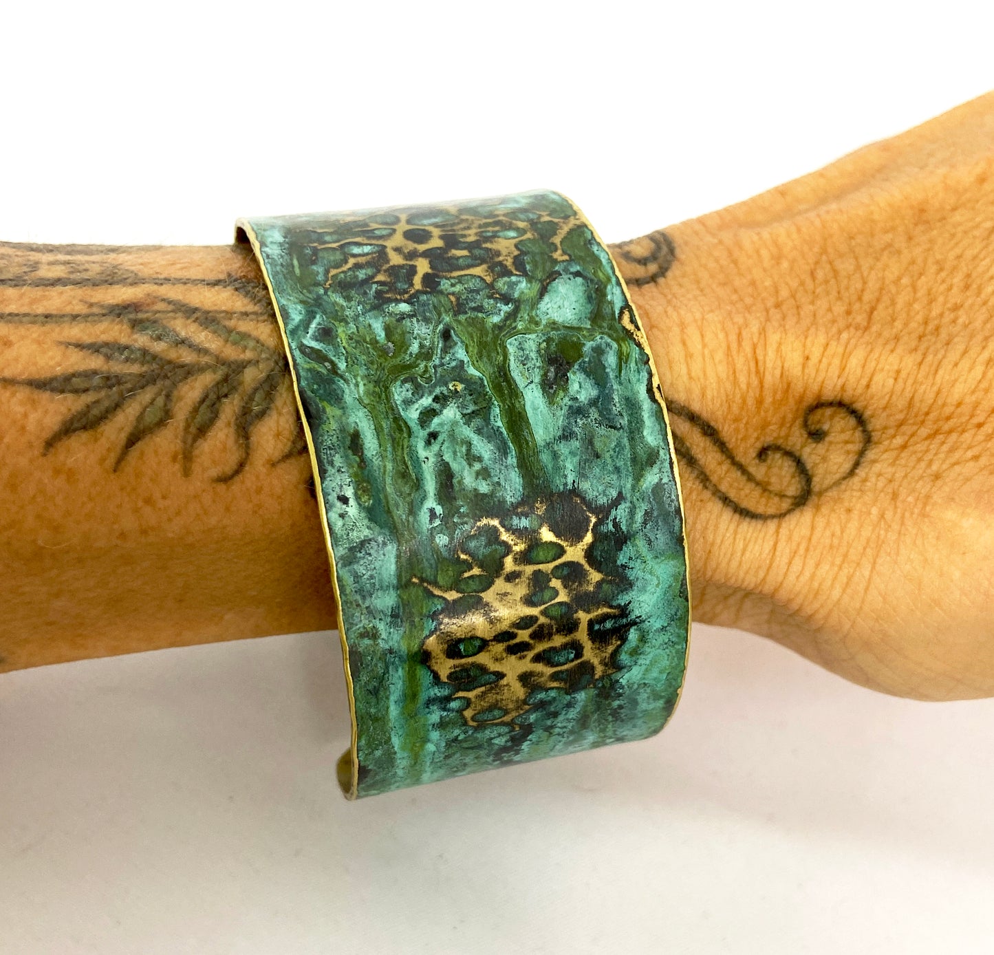 Hammered Green "Crackle" Brass Cuff Bracelet