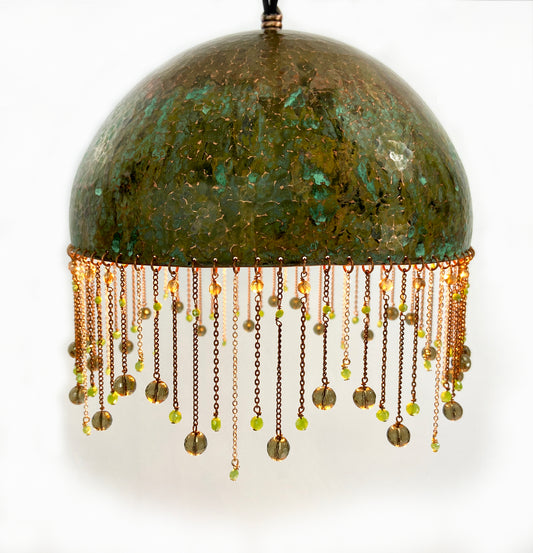 Green Pendant Lamp with Smokey Quartz Rondelles