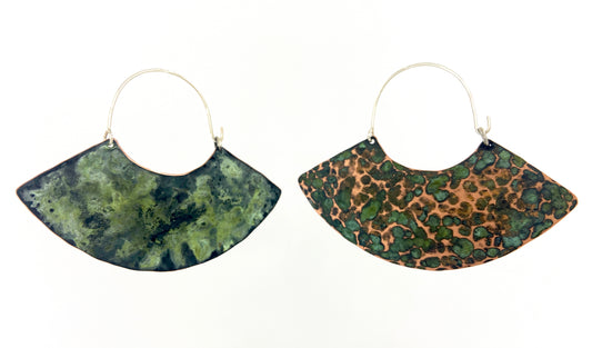 Reversible Copper Bell Earrings (Green)