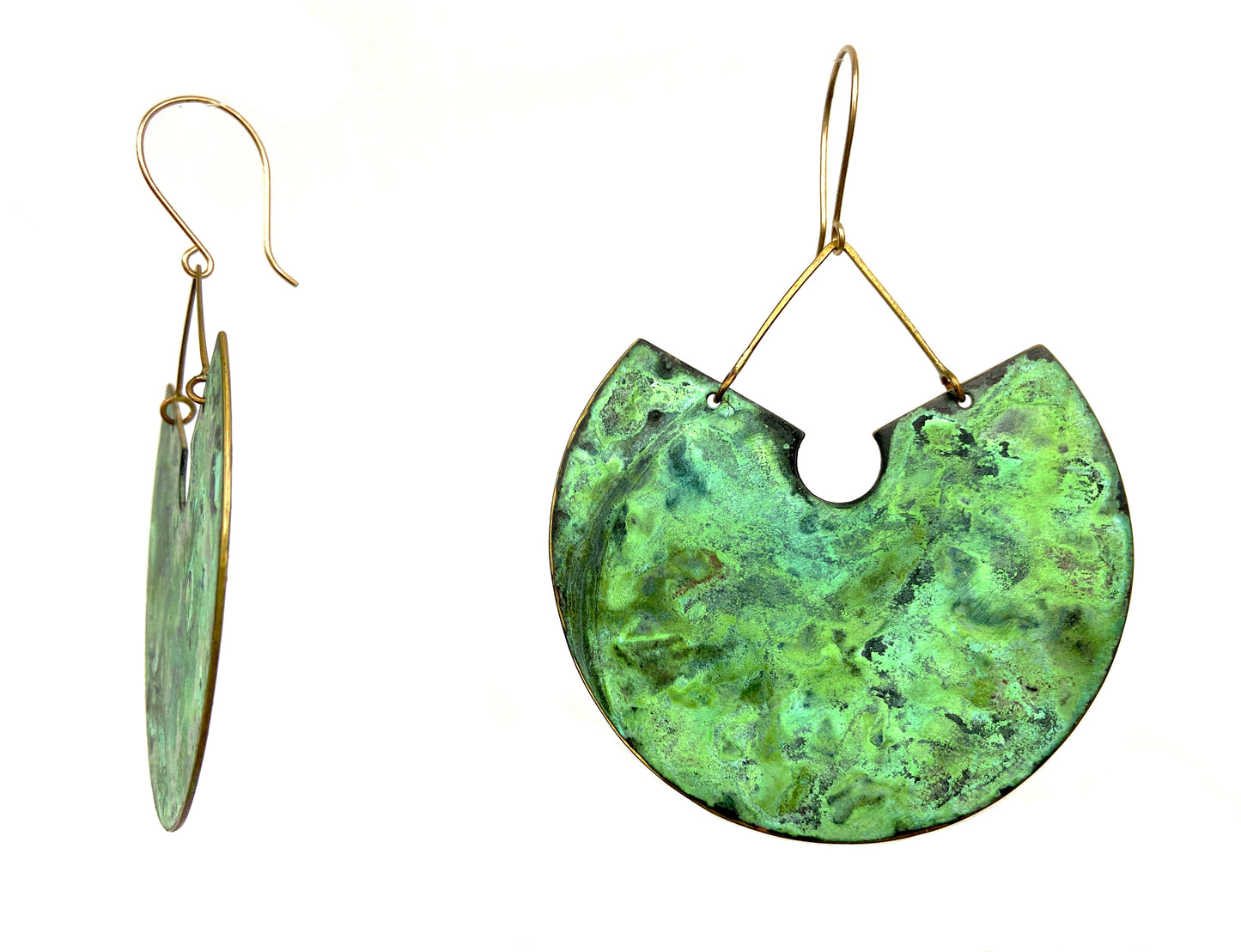 Large Patinated Disc Earrings