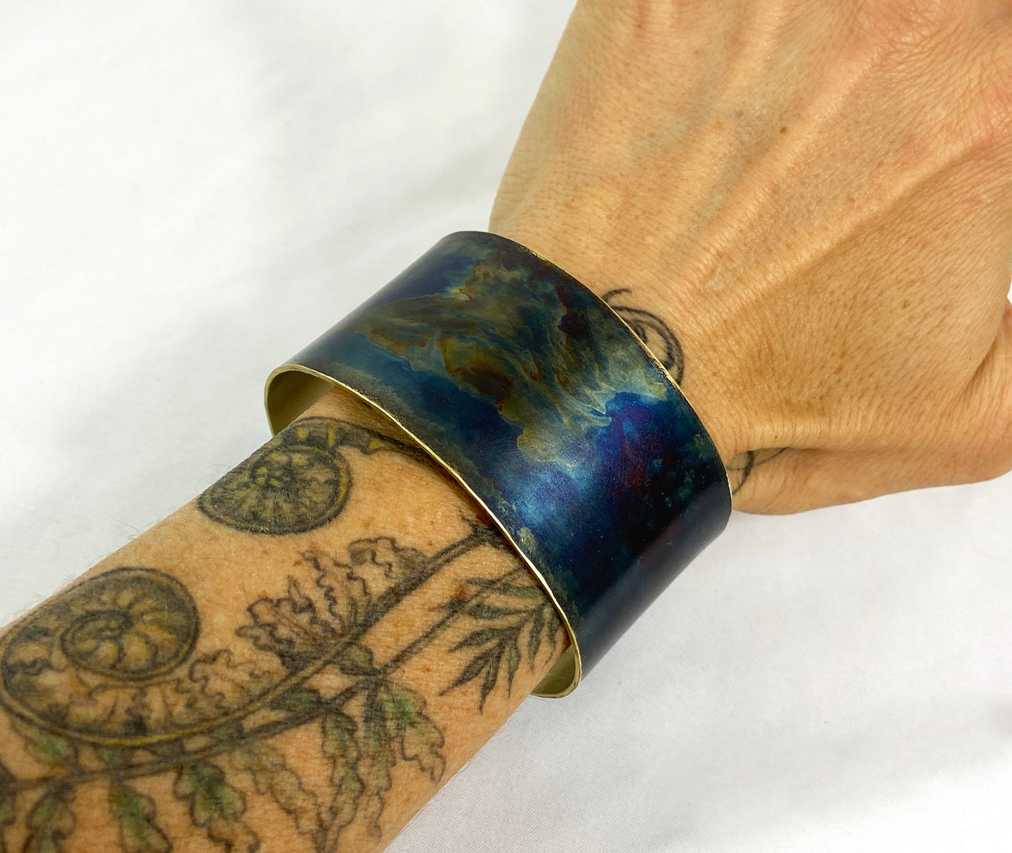Brass Cuff with Torch Blue Patina