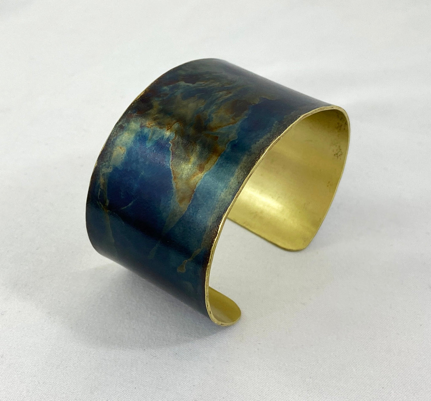 Brass Cuff with Torch Blue Patina