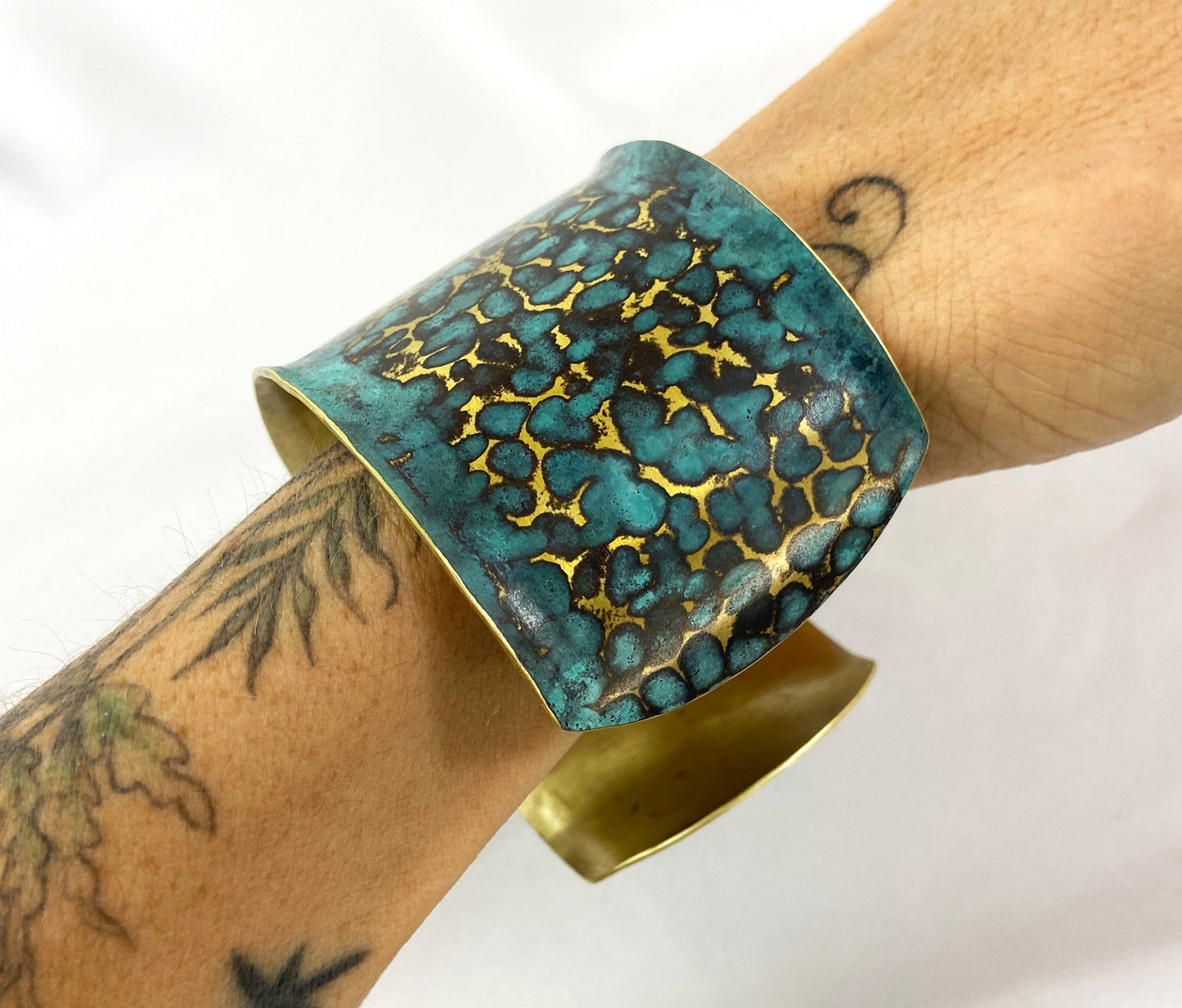 Hammered Blue Brass Cuff Bracelet