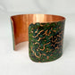 Large sized Hammered Copper Cuff Bracelet with Antique and Green