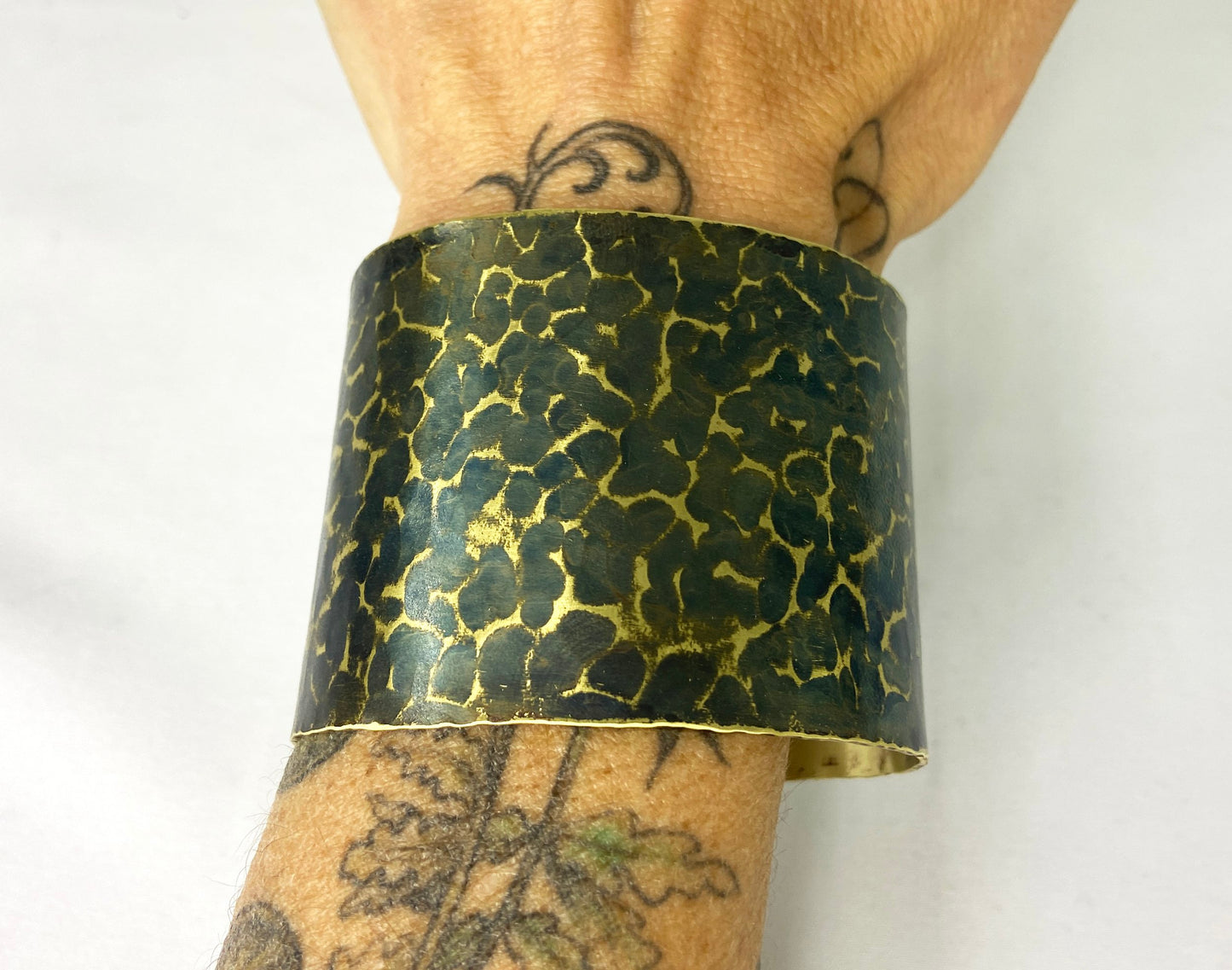 Hammered Brass Cuff with Torch Blue Patina