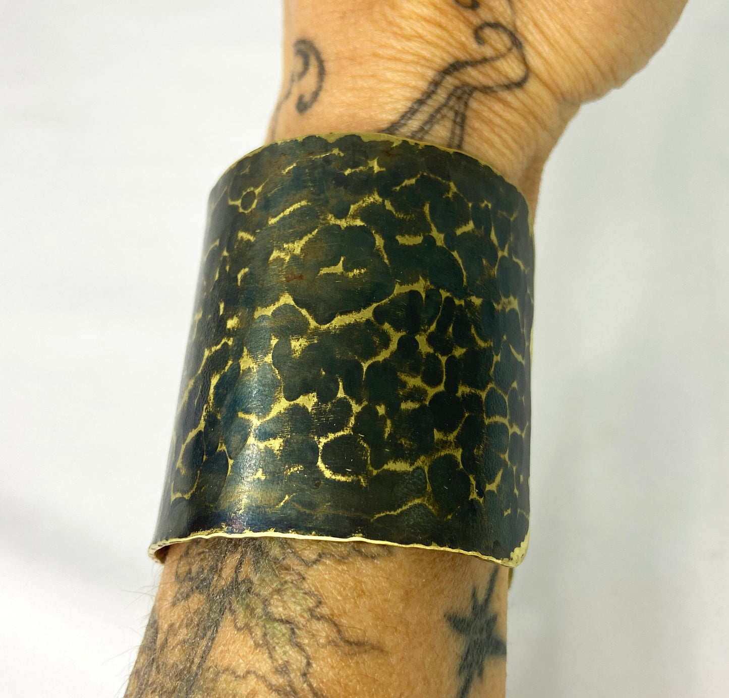 Hammered Brass Cuff with Torch Blue Patina