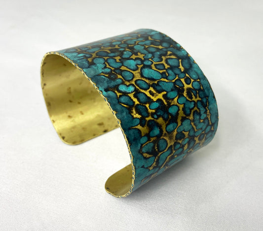 Hammered Brass Blue Cuff Bracelet