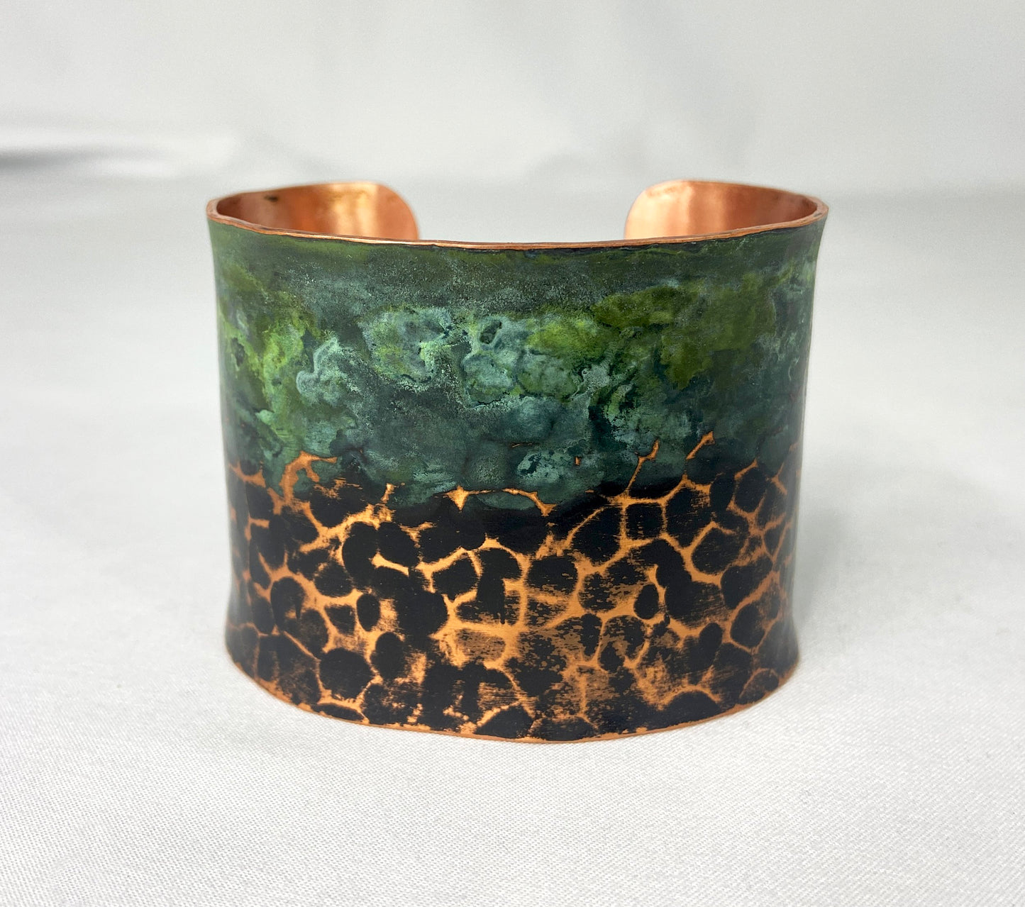 Hammered Copper Cuff Bracelet with Antique and Green