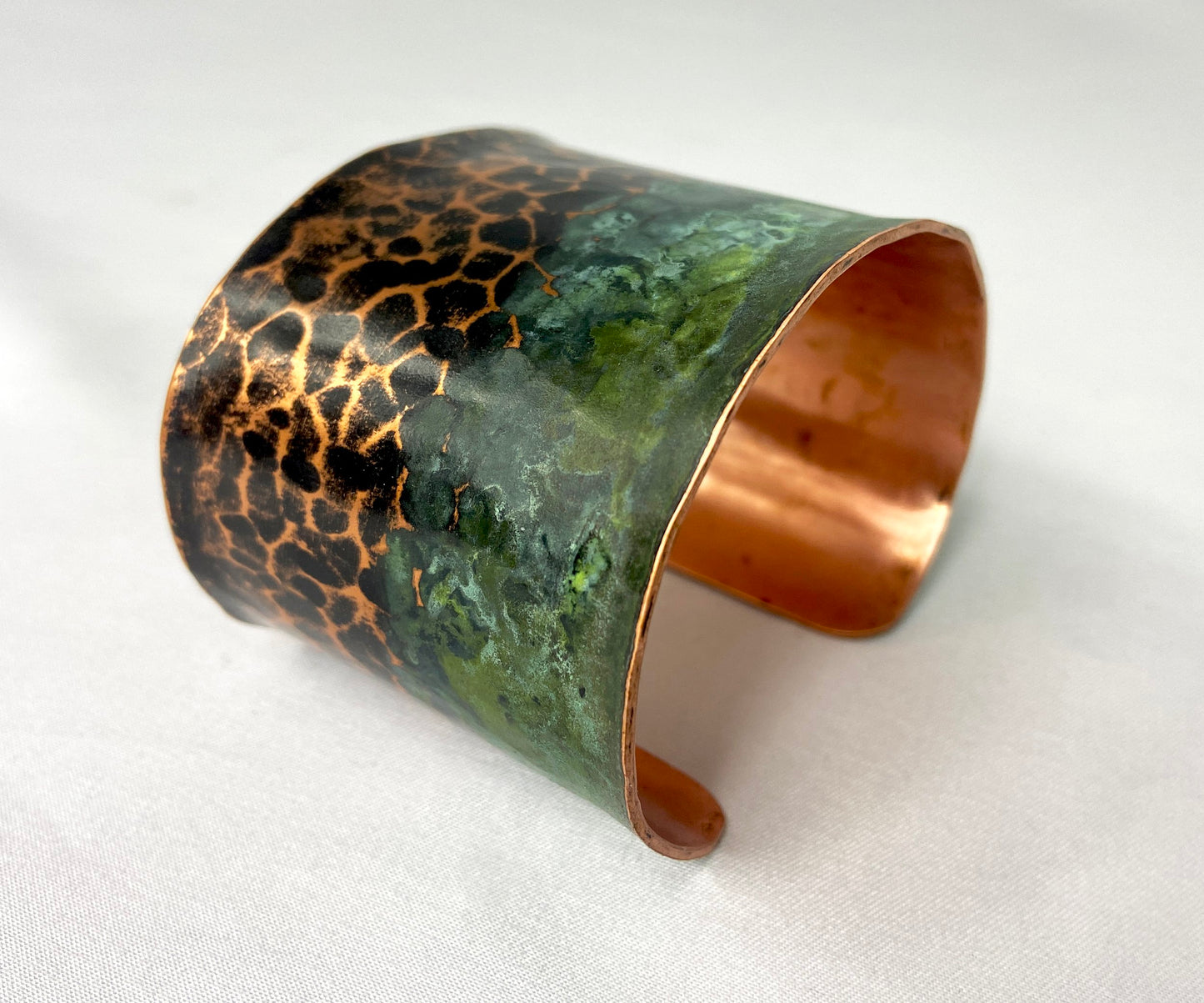 Hammered Copper Cuff Bracelet with Antique and Green