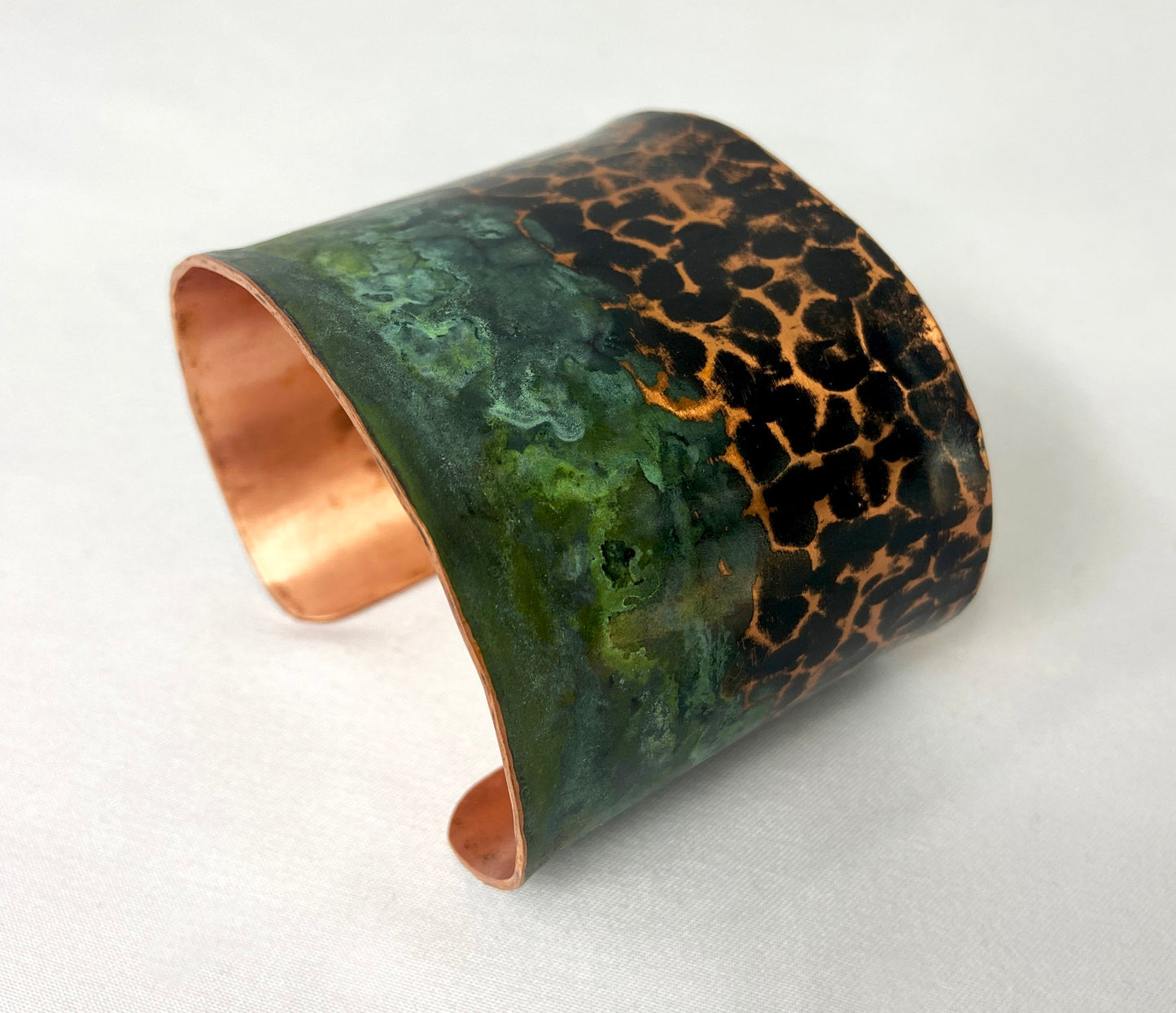 Hammered Copper Cuff Bracelet with Antique and Green