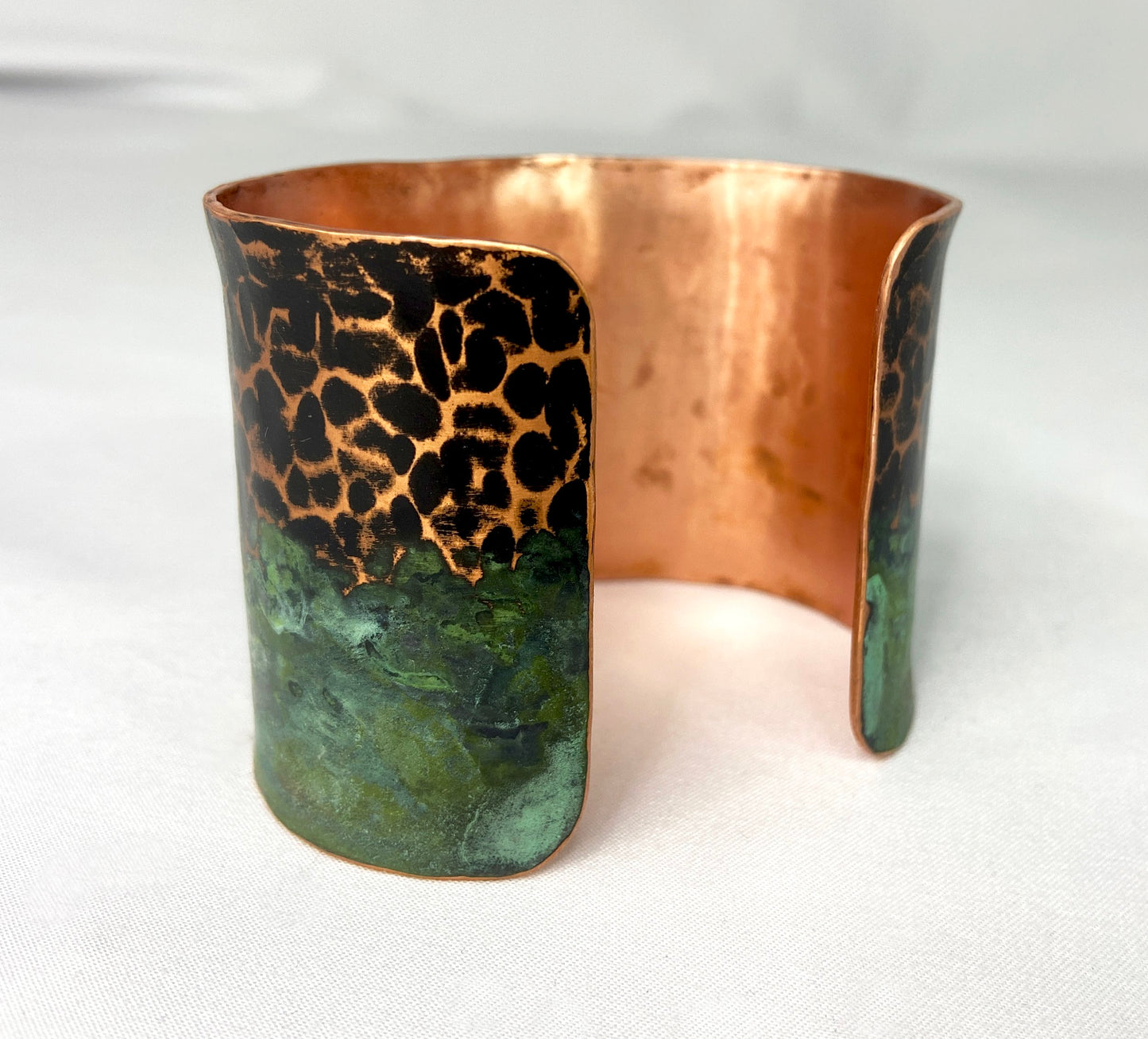 Hammered Copper Cuff Bracelet with Antique and Green
