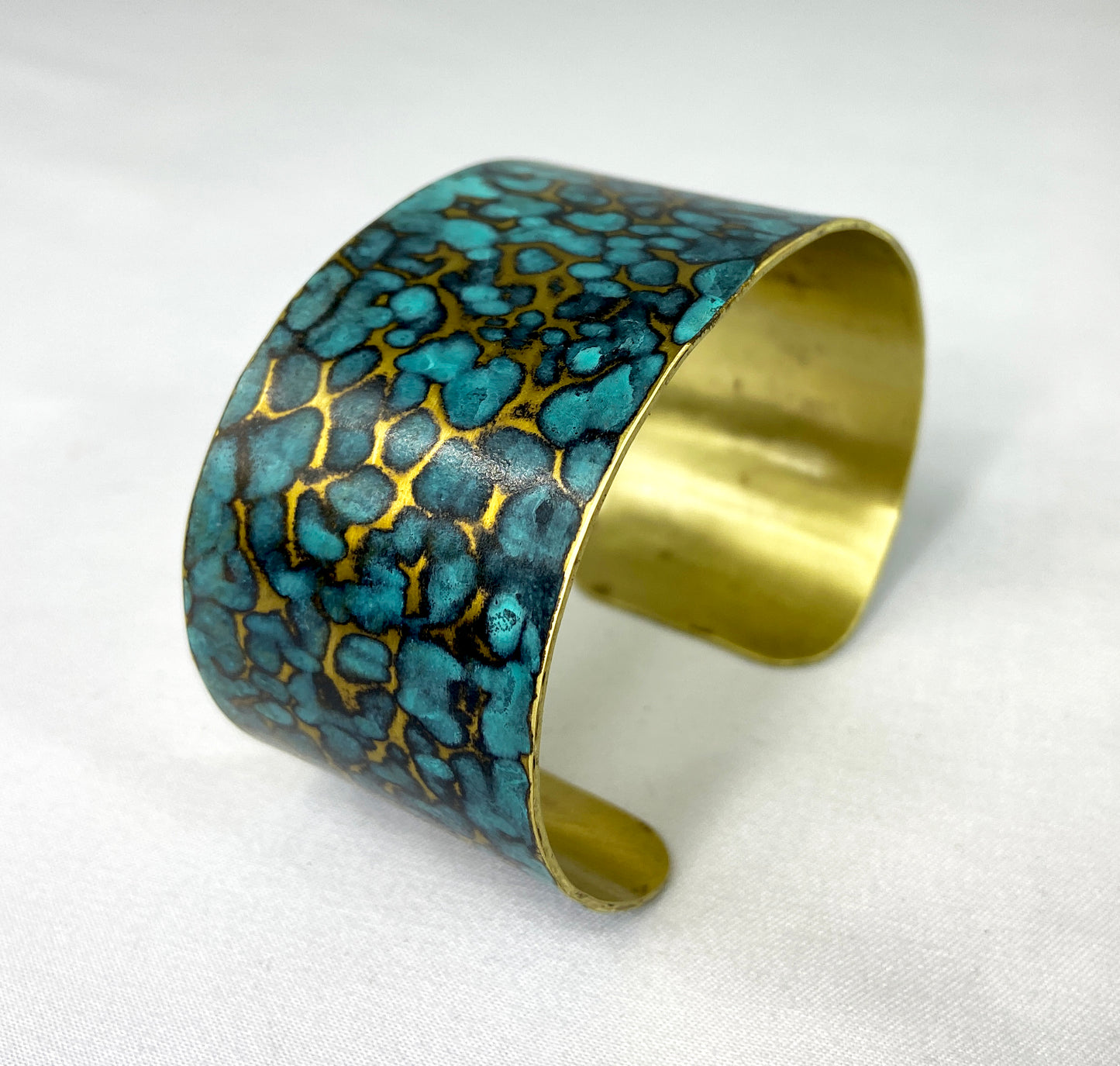Hammered Brass Blue Cuff Bracelet