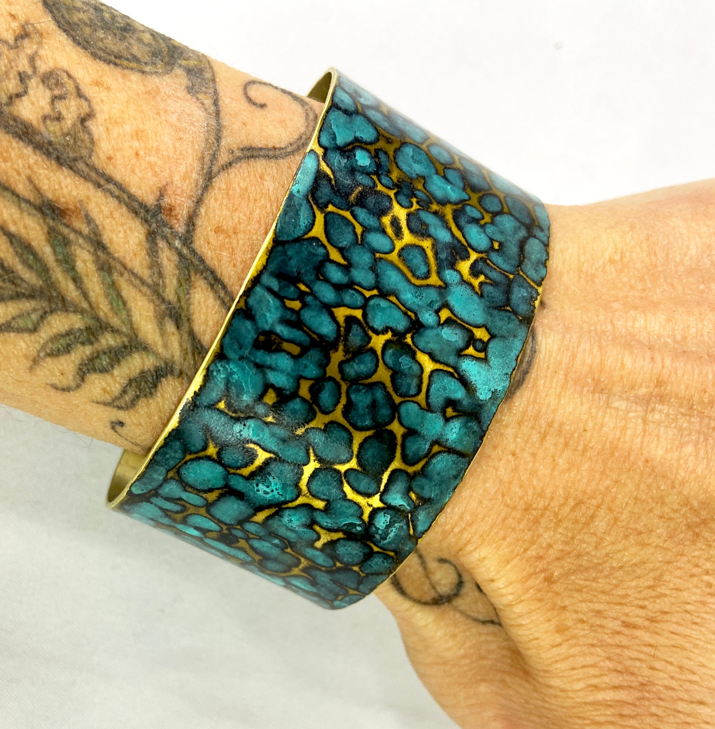 Hammered Brass Blue Cuff Bracelet