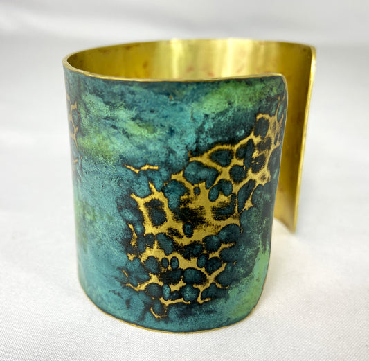 Custom Hammered Brass Green or Tiffany Cuff